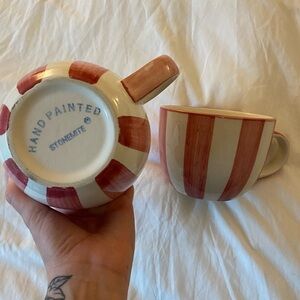 Pink and White Hand-Painted Mug Set